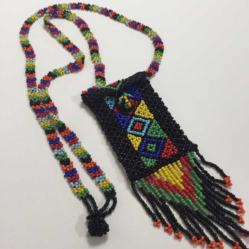 Vintage rainbow multicolored beaded stash necklace